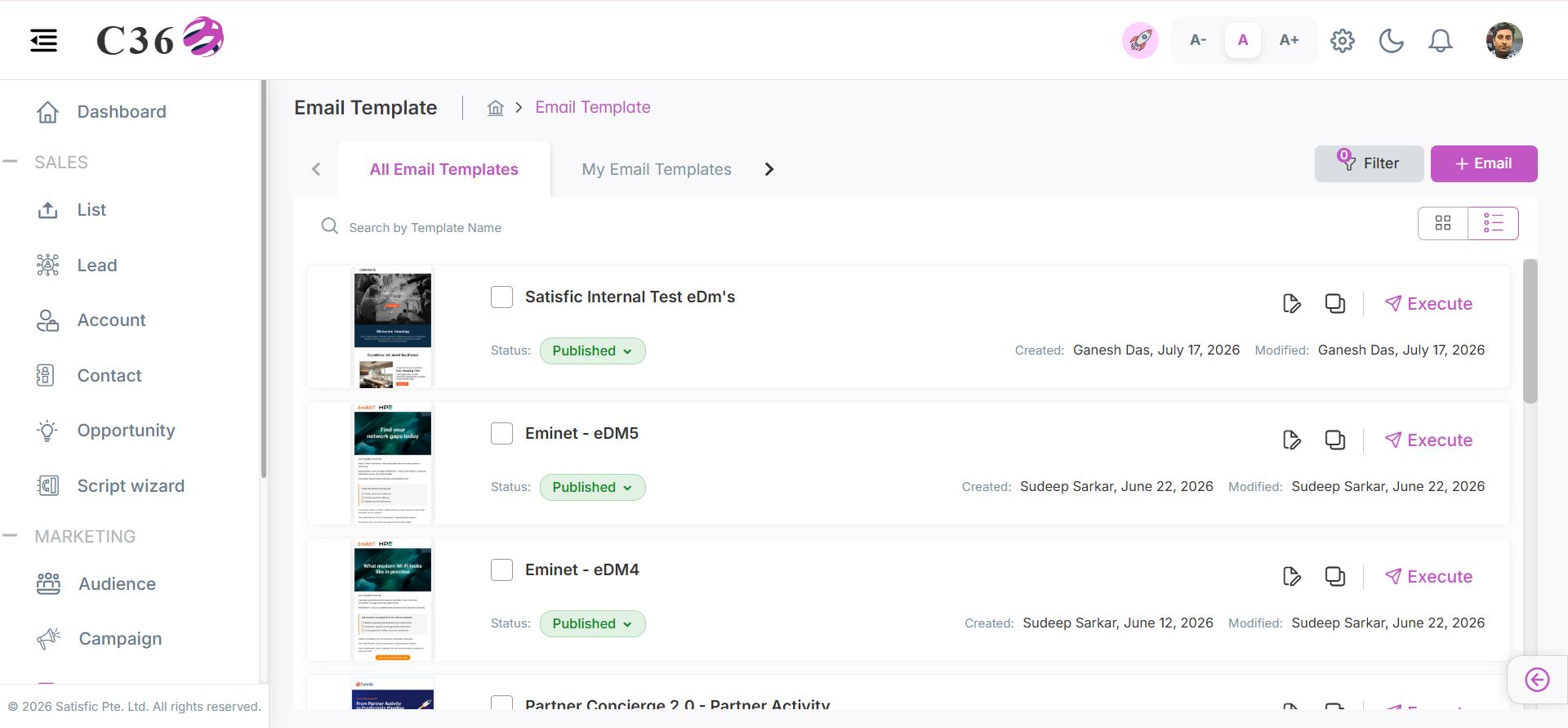 List View of Email Templates